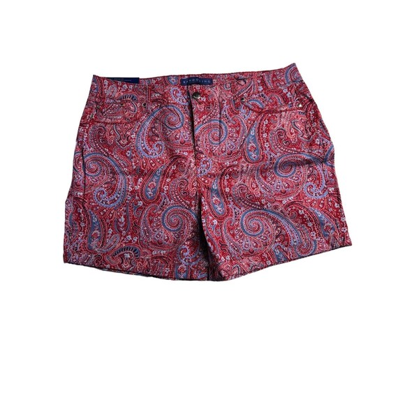 NEW! BANDOLINO Womens 14 Amy Short Bonfire Paisley Flawless Stretch Red Blue‎ - Picture 1 of 13